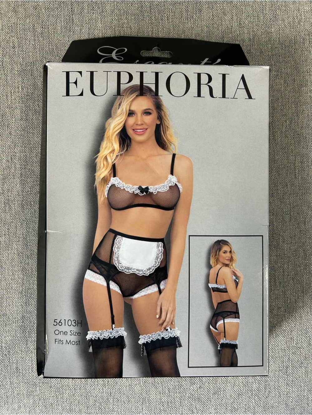 Euphoria Black & White Lace Mesh Maid Lingerie Set